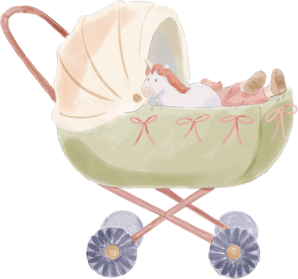 Watercolor Boho Stroller with Baby and Toy